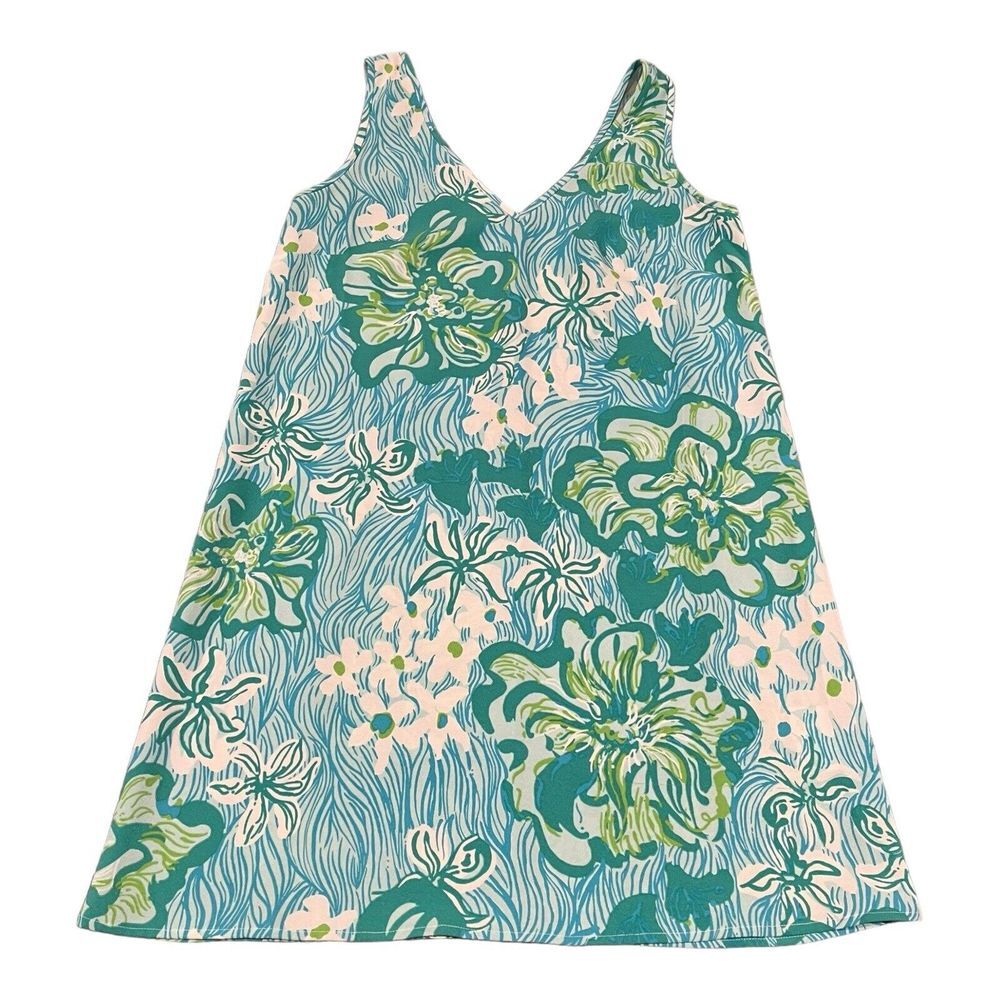 Lilly Pulitzer Calissa Wave Rider Lagoon Green Sleeveless V-Neck‎ Dress Size 2